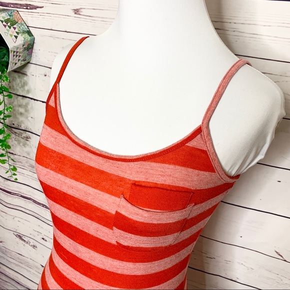 Wet Seal Red Striped Spaghetti Strap Tank Top w/ Small Chest Pocket Size Medium - Picture 3 of 9